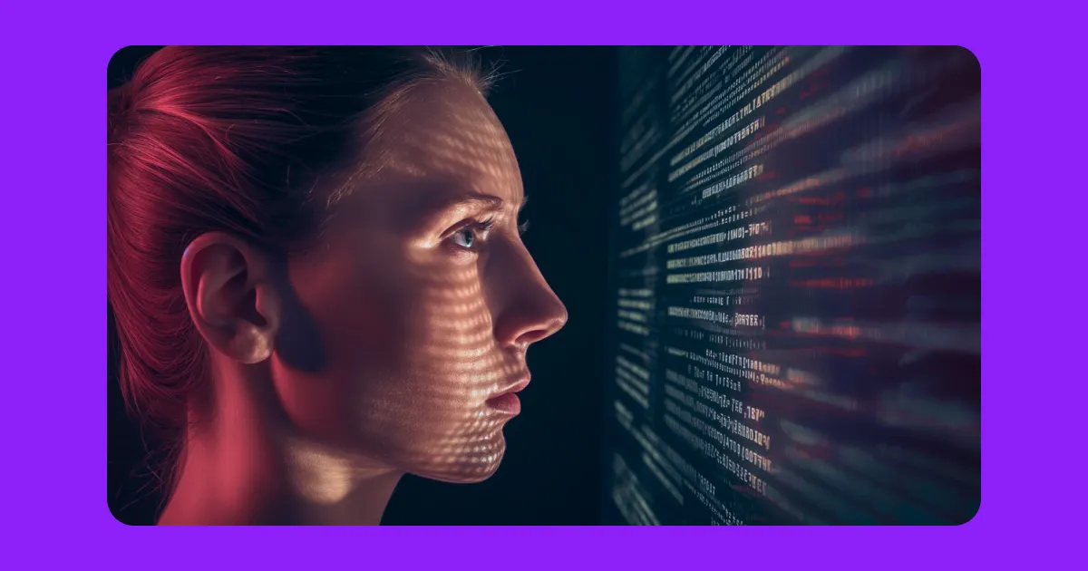 A graphic design with a question mark over programmatic language elements.