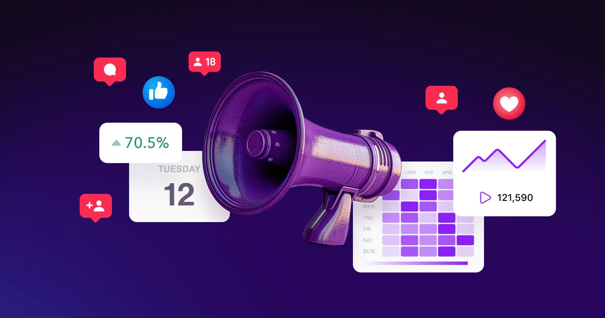 A graphic design of a megaphone and diverse social media icons. 