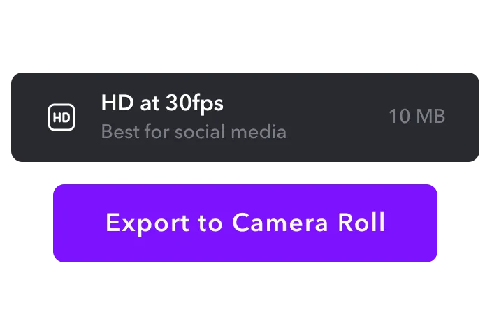 A screenshot of Caption’s Highlight Video Maker with an “Export to Camera Roll” text overlay.