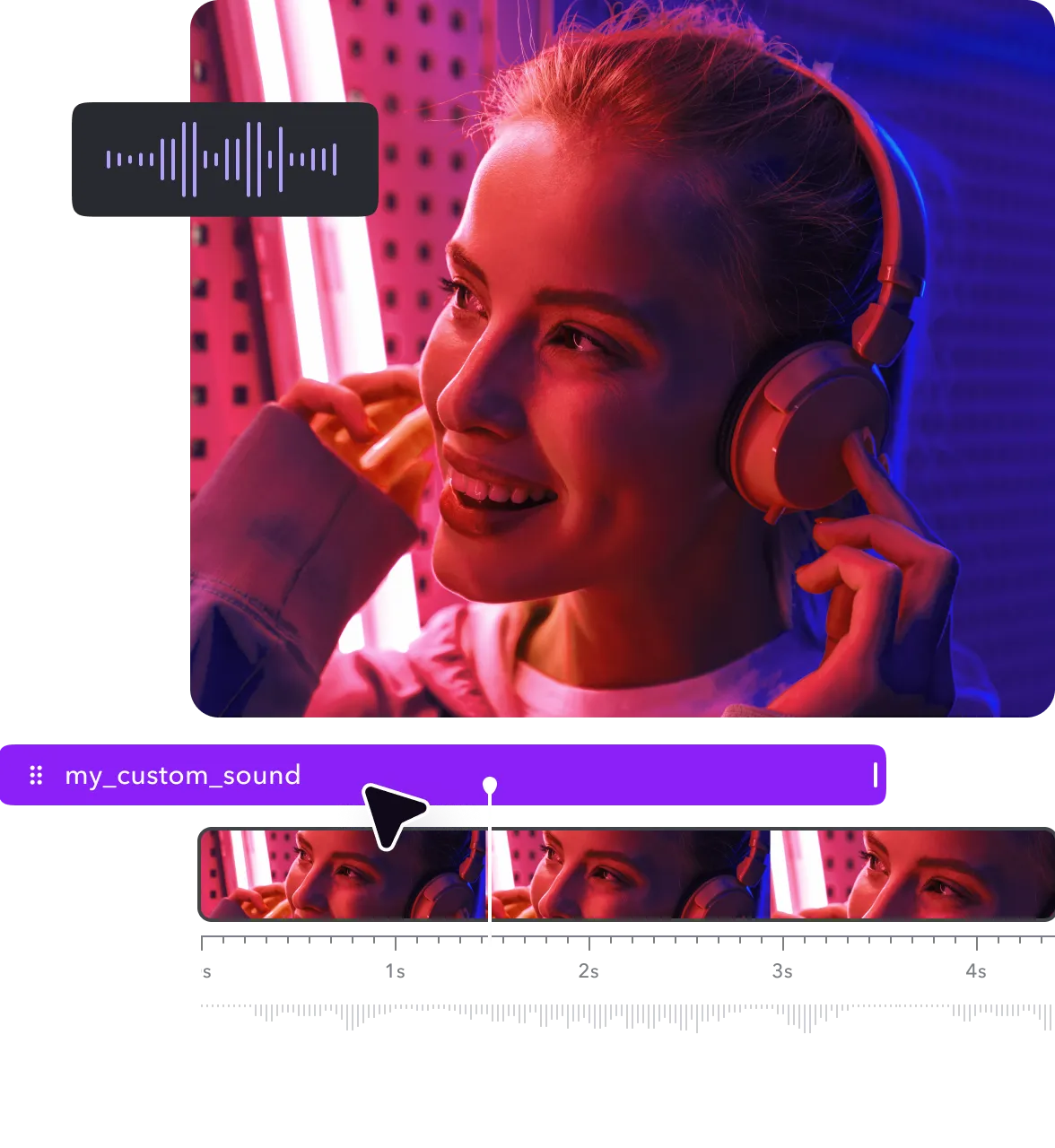 A video editor featuring a an audio file being added into an editing timeline. 