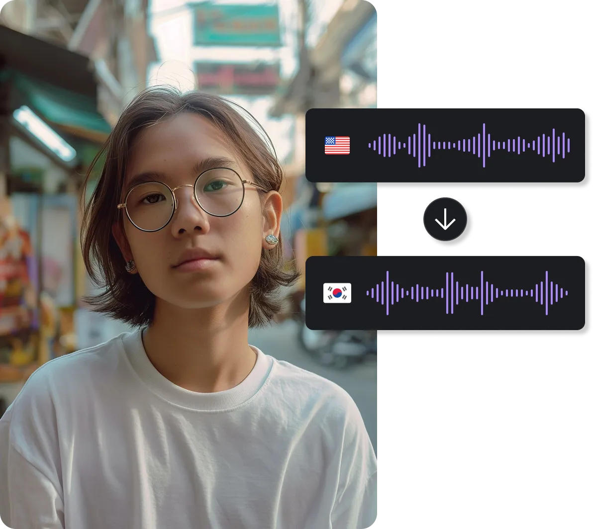 An image of a video being translated from English to Korean.