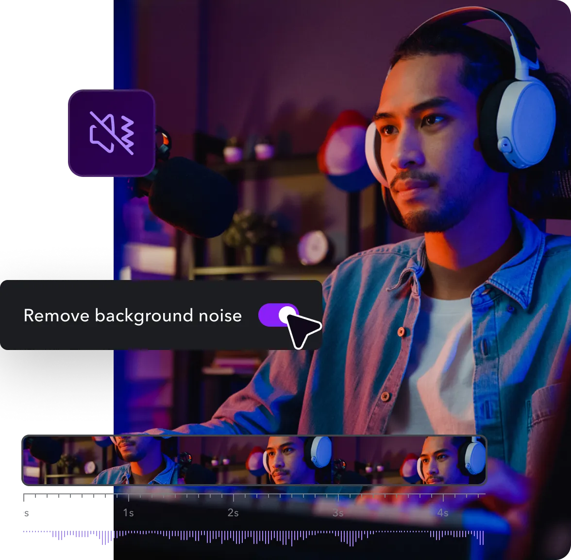  A video player with an audio button indicating increasing sound levels, showing a visual representation of the volume being improved.