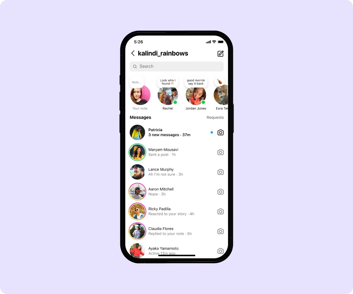 A screenshot showcasing Instagram Notes. 