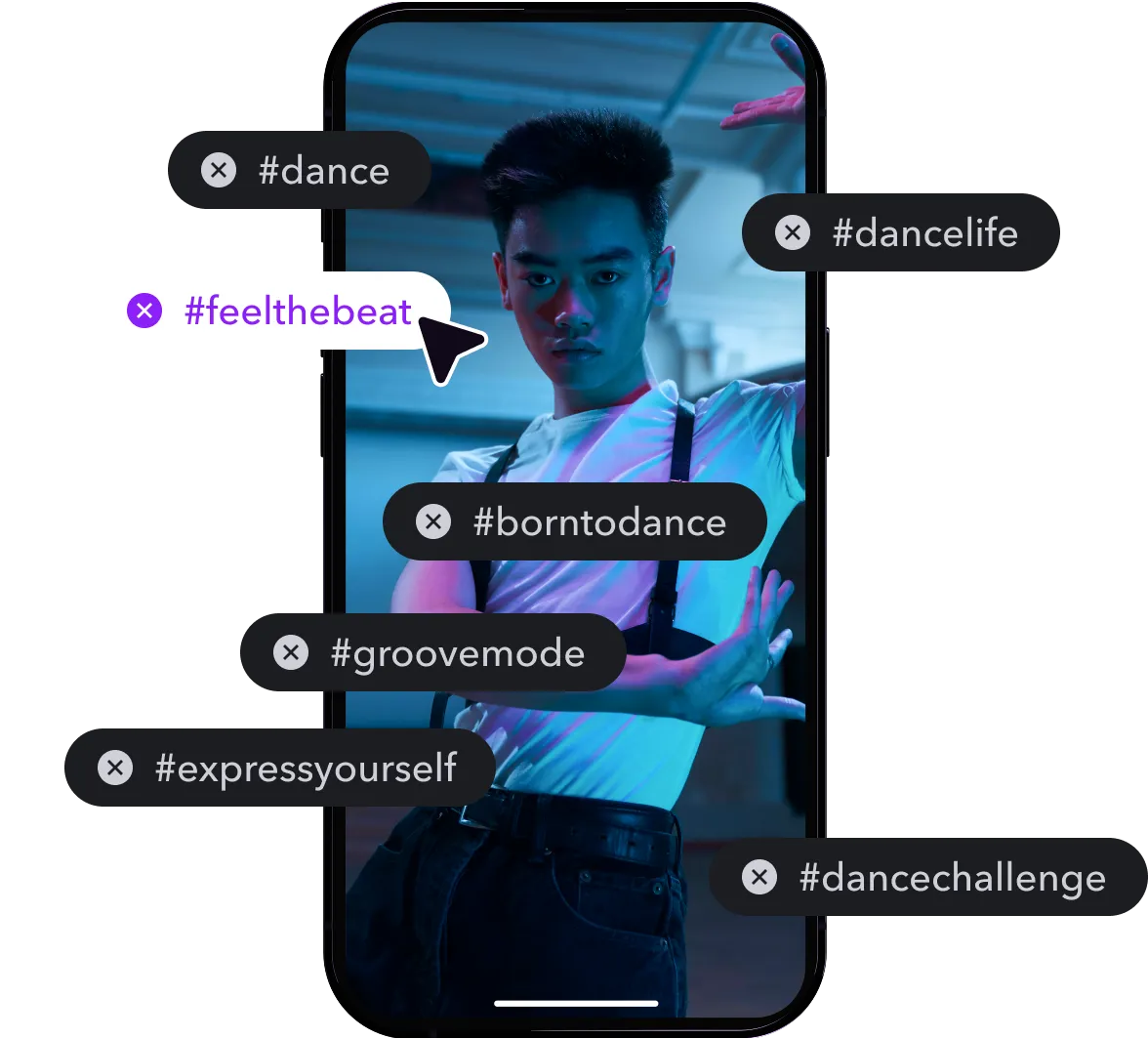 A creator with hashtags around them.
