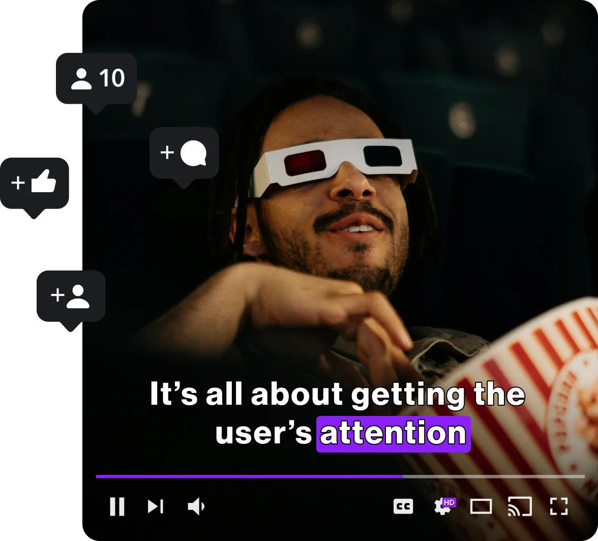 A smiling man holds a smartphone, displaying suggested hashtags and a growing number of YouTube views on the screen.