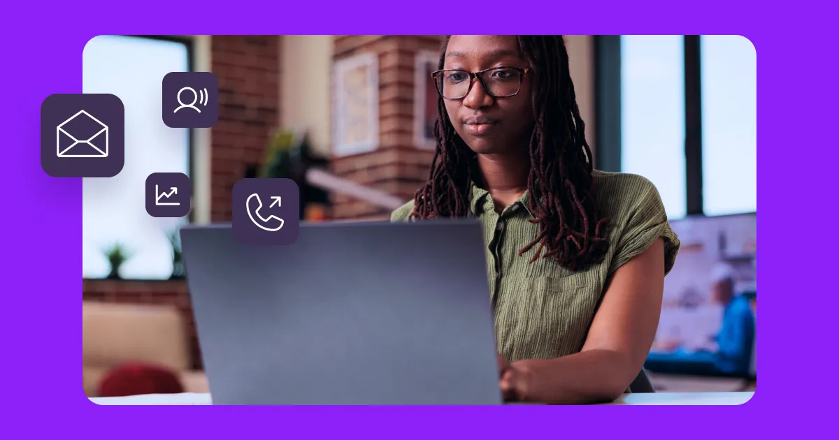 A person using a computer with various direct marketing channel icons