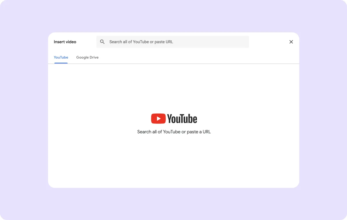 A screenshot showcasing how to add a YouTube video to Google Slides using the URL method. 