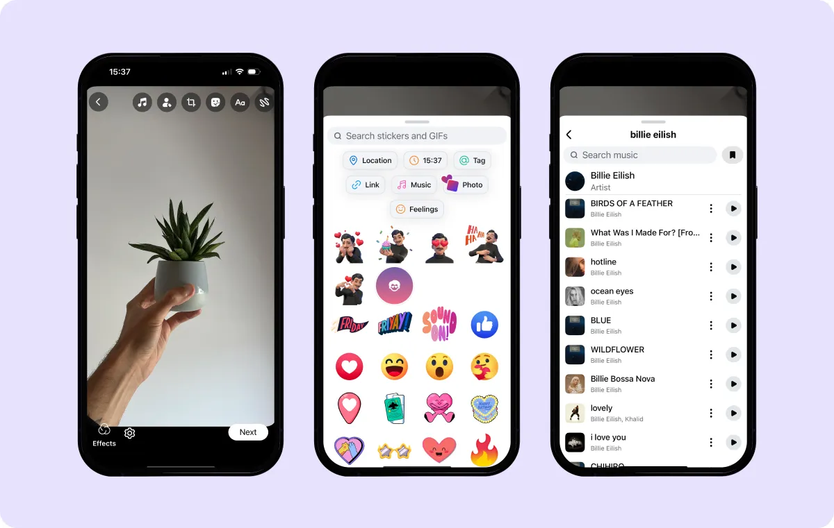 A screenshot with visual steps to add music to a Facebook post. 