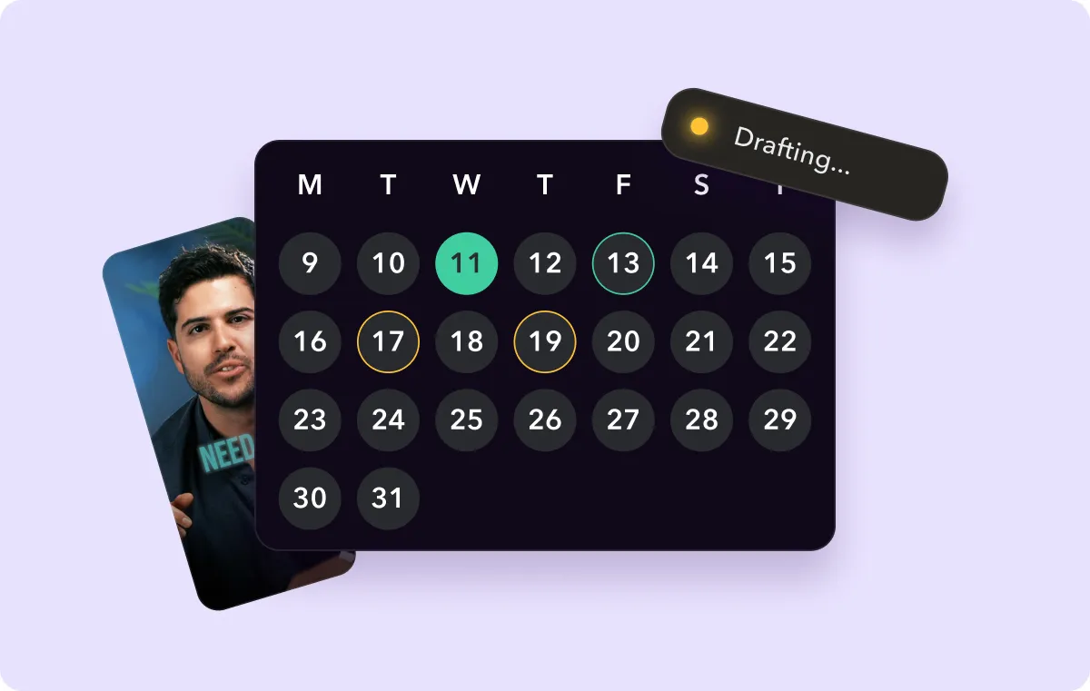 A social media calendar and a social media post behind.