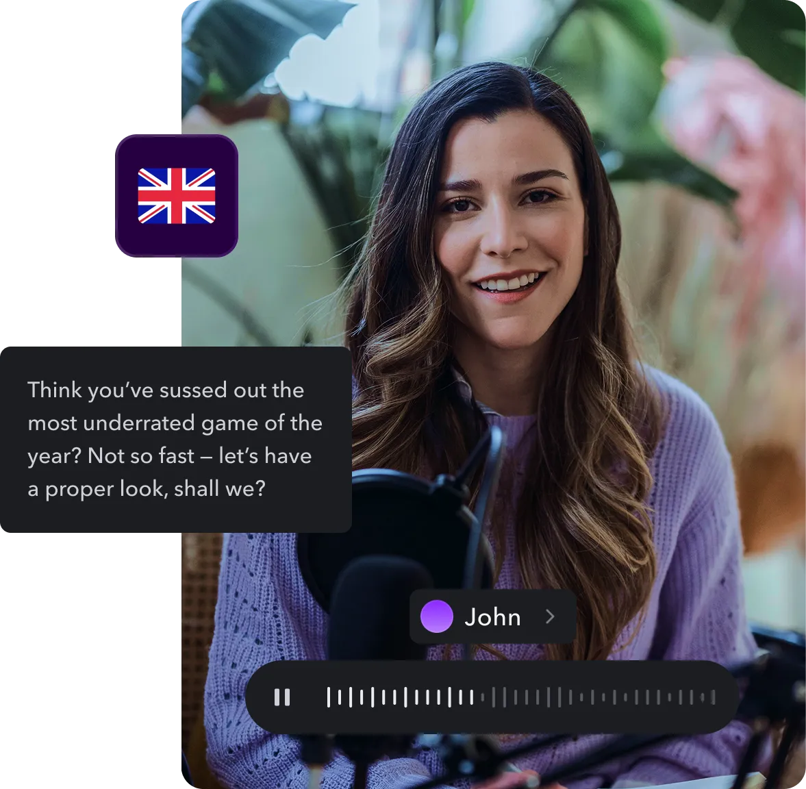 An image of a creator overlaid by a cursor hovering over a British flag.