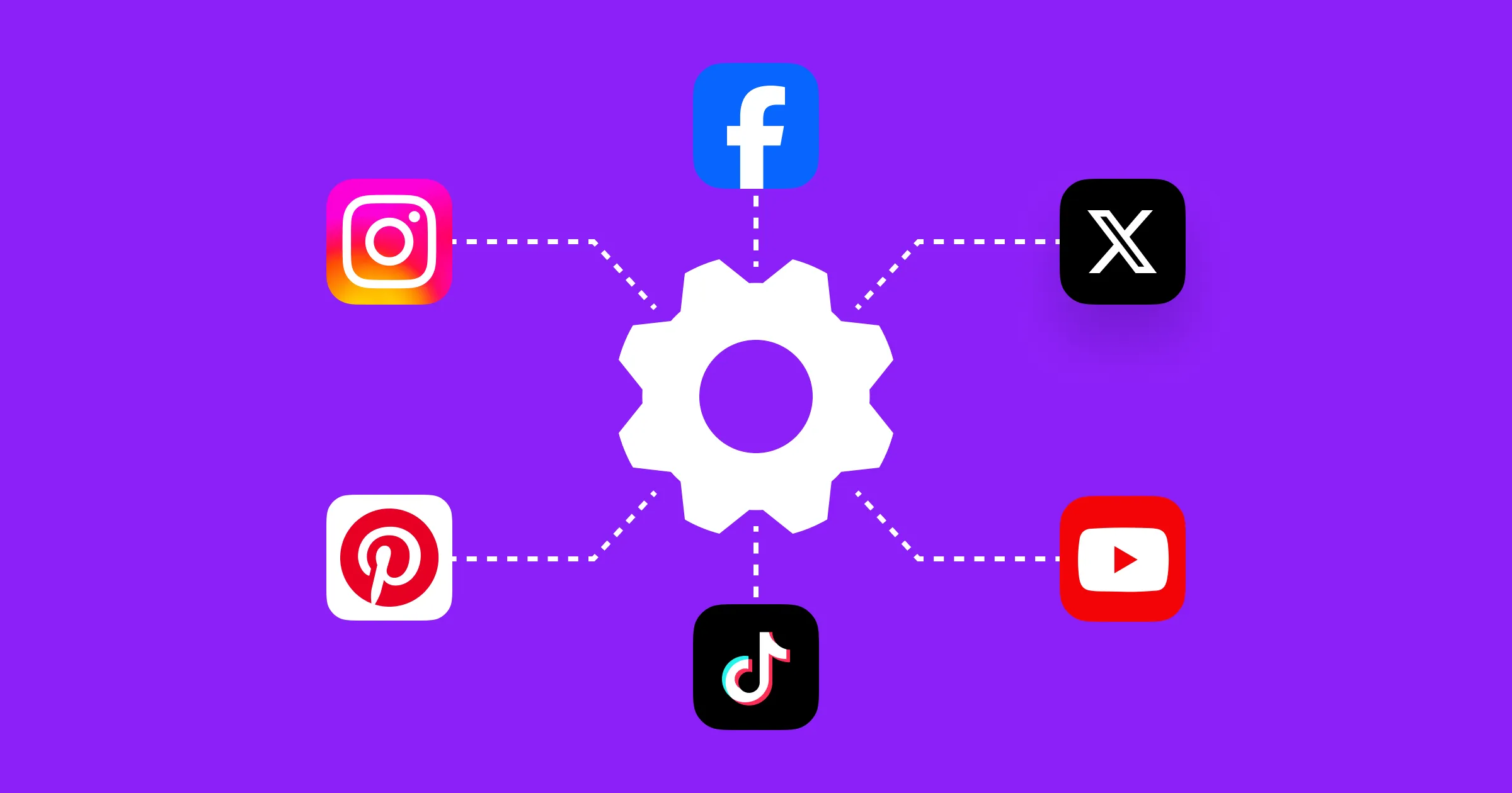 A cogwheel with arrows pointing to various social media icons.