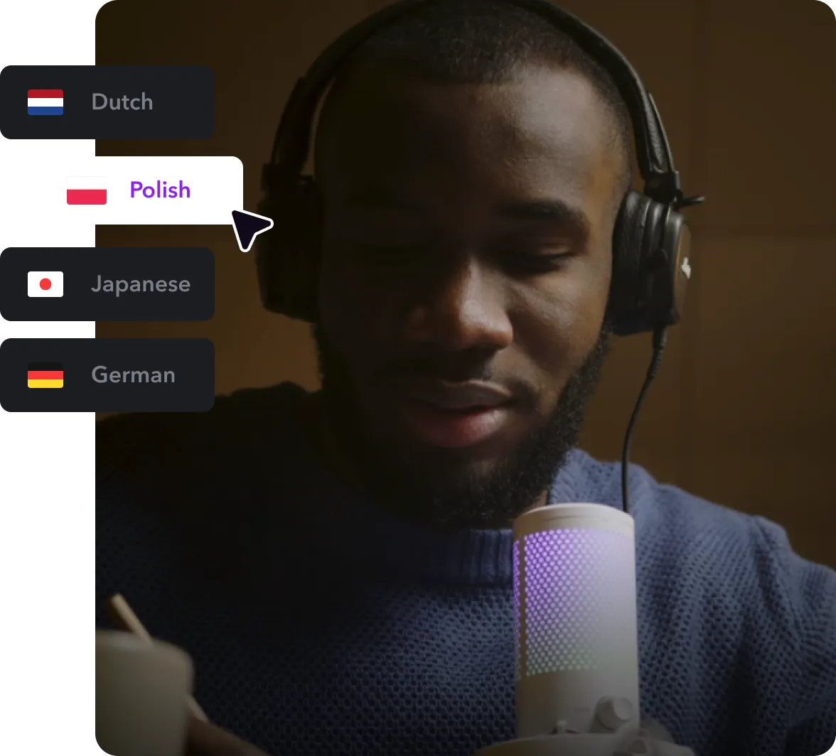 A video frame overlaid by a cursor hovering over a Polish language option.