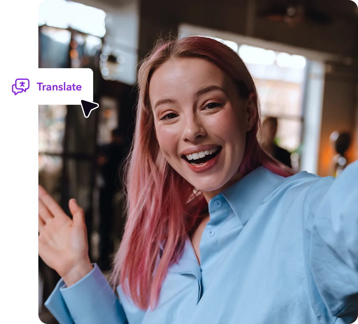 A video frame overlaid by a cursor hovering translate button