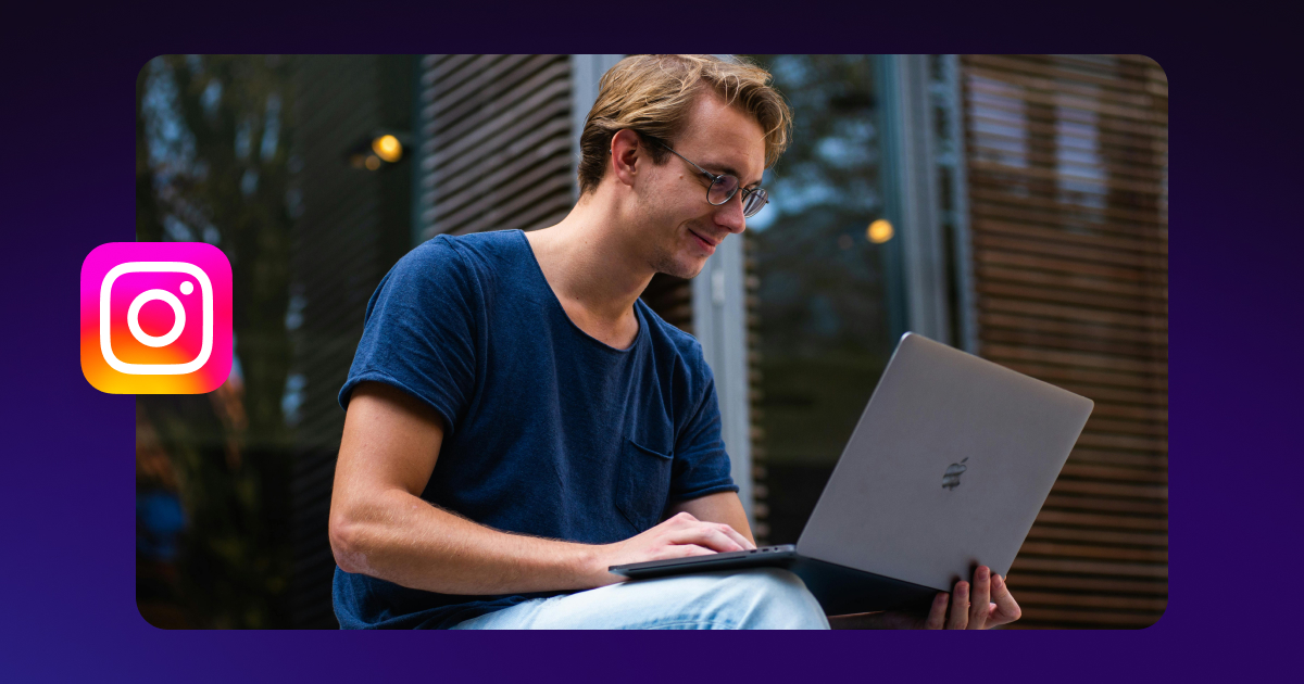 A creator joyfully raises a laptop next to the Instagram logo.