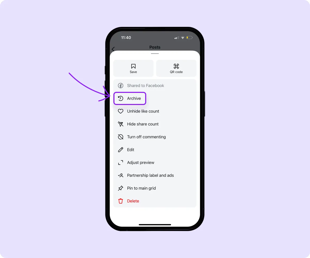 An image showcasing the steps to archive an Instagram post. 