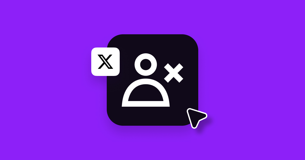 Illustration of users holding block signs with the text “How to remove followers on Twitter” on a pink and purple background.