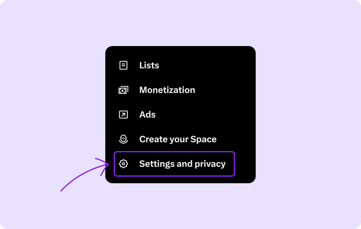 Twitter mobile menu showing the “Settings and Support” option circled.