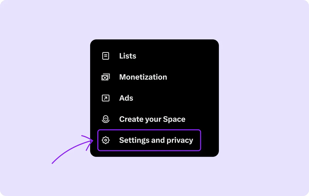 Twitter mobile menu showing the “Settings and Support” option circled.