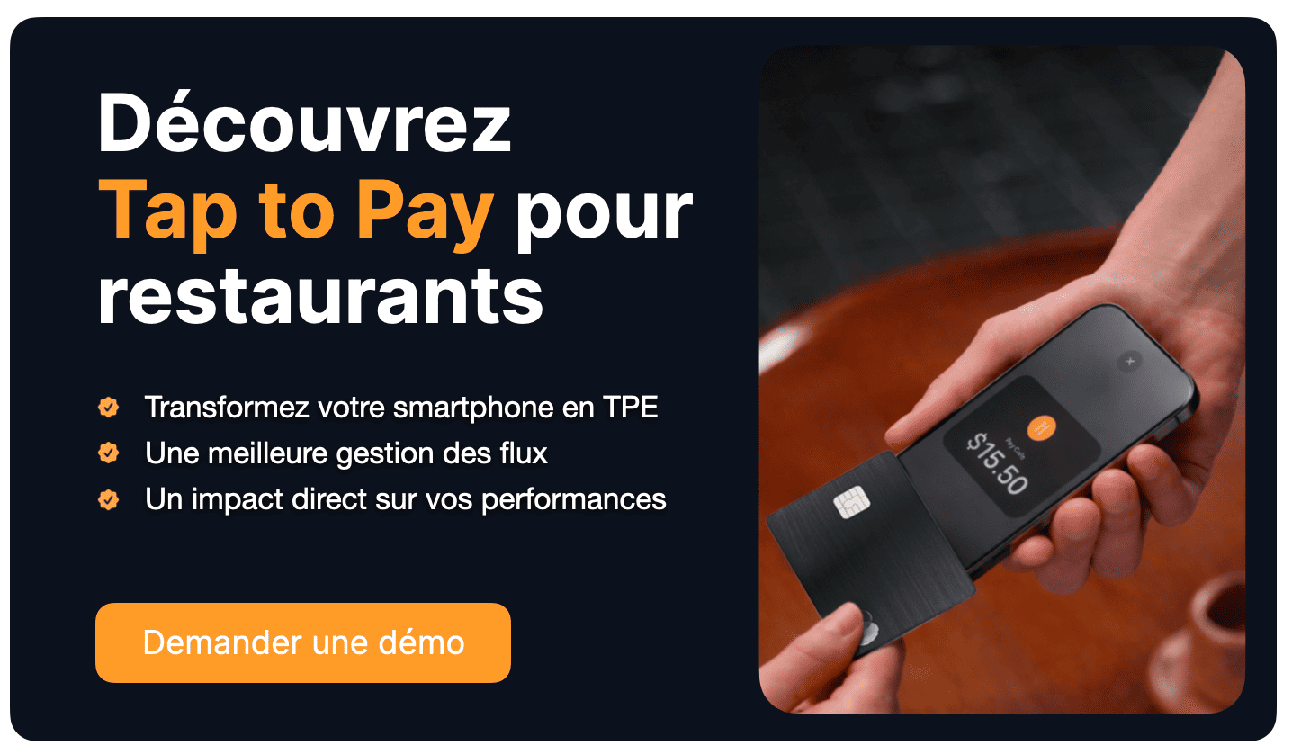 Paiement sans contact à table avec Tap to Pay sur smartphone dans un restaurant