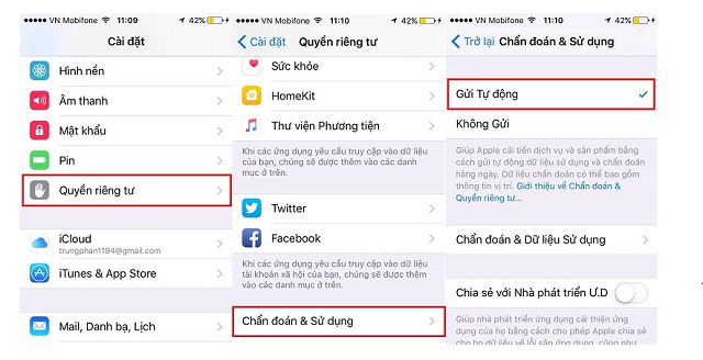 Kiểm tra trực tiếp trên máy iPhone