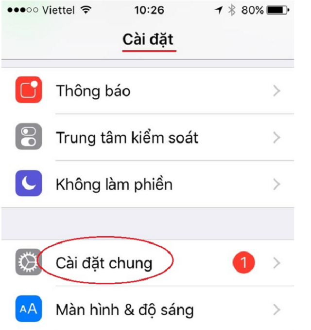 Chọn cài đặt chung