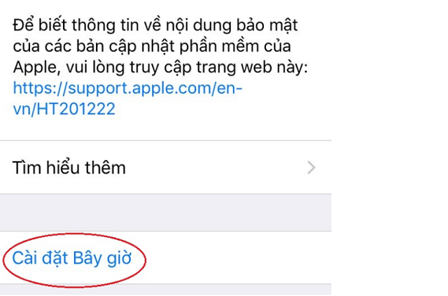 Chọn cài đặt bây giờ để cập nhật iOS