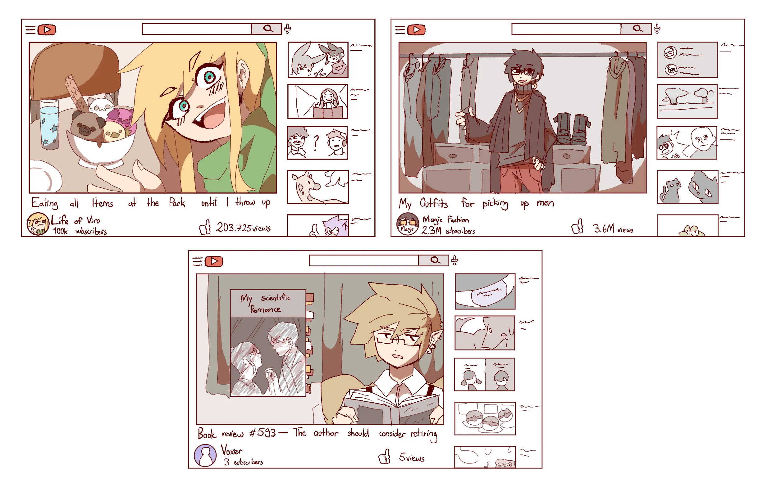 Art of the main BH Trio as Youtubers