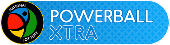 Blue banner with National Lottery logo and bold text Powerball Xtra.