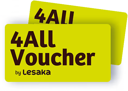 Two overlapping green vouchers with text '4All Voucher by Lesaka' in dark brown font.