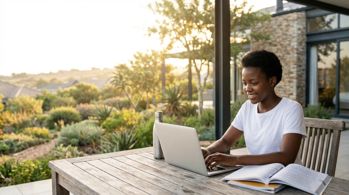 Student learning online with CambriLearn in South Africa