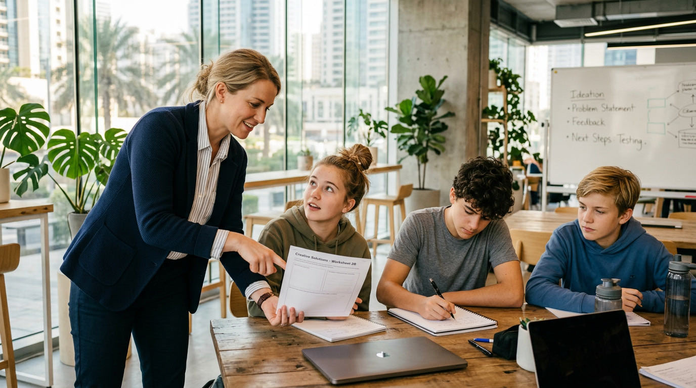 Students and facilitator at the CambriLearn Hybrid Education Hub in Dubai