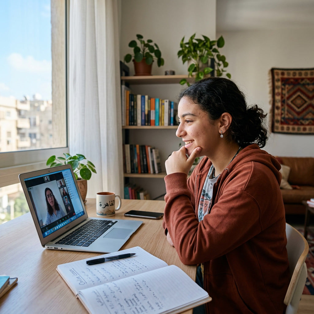 Student learning at home in Egypt