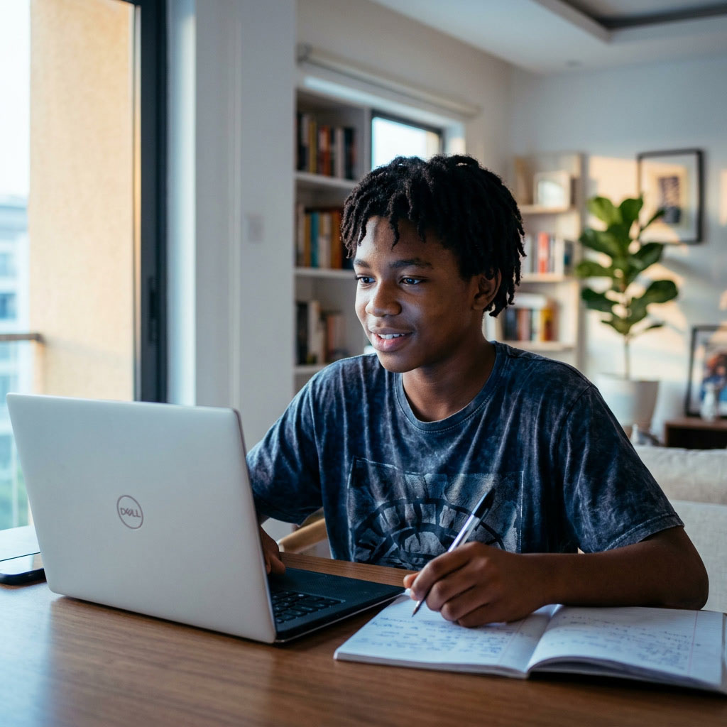 Student learning at home in Nigeria