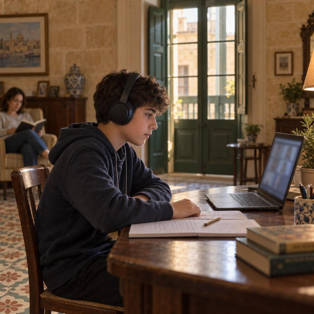 Student learning at home in Malta