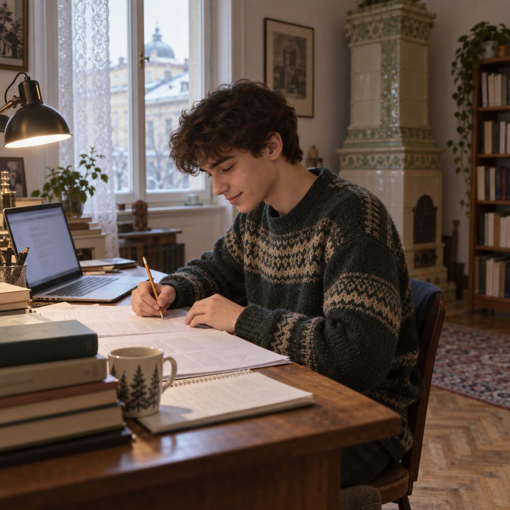 Student learning at home in Romania