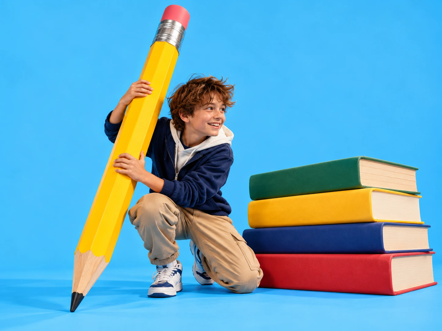Elementary School learner with an oversized pencil