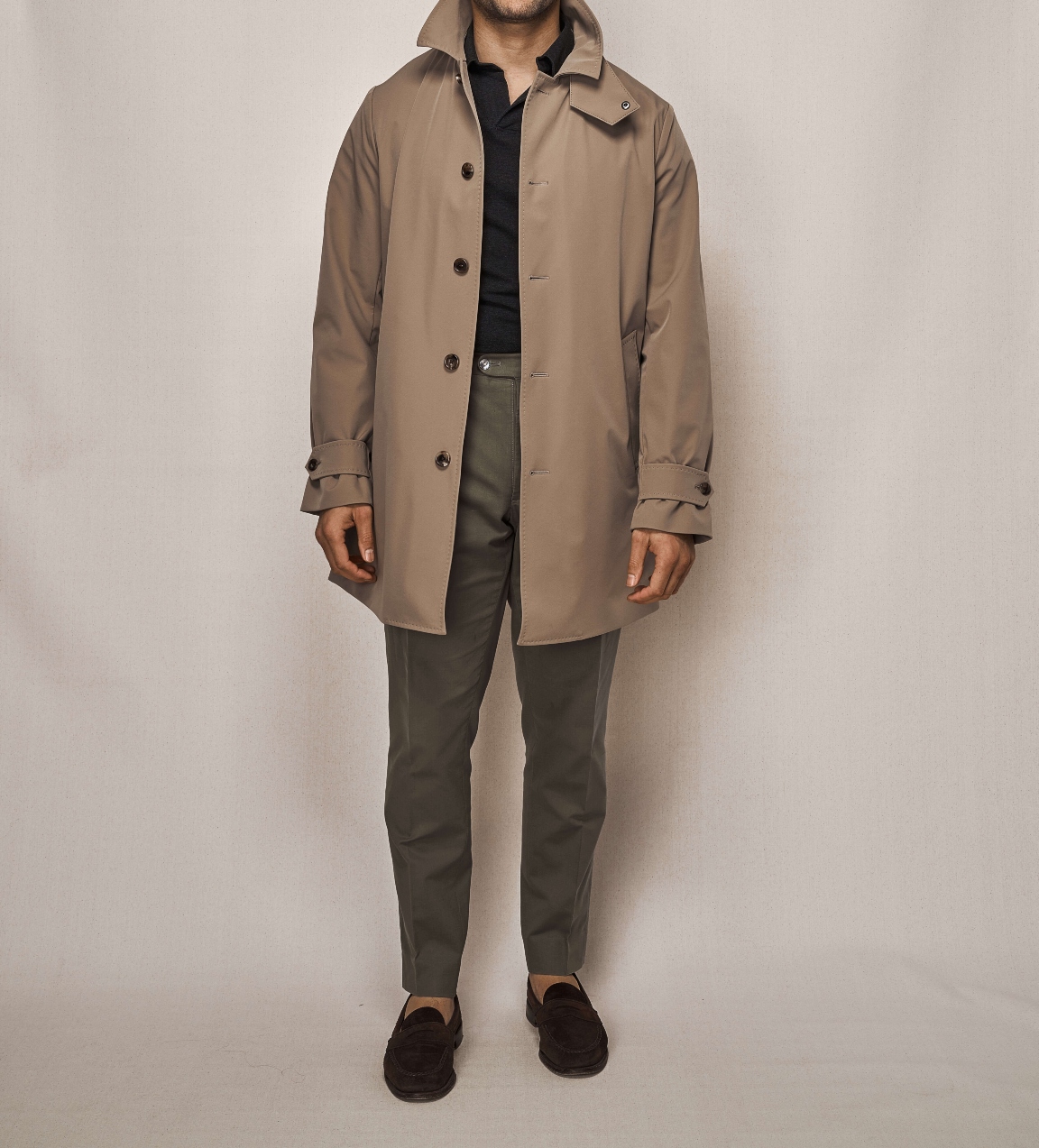 Car Coat Technical Cloth | Olive Cotton Stretch Trouser