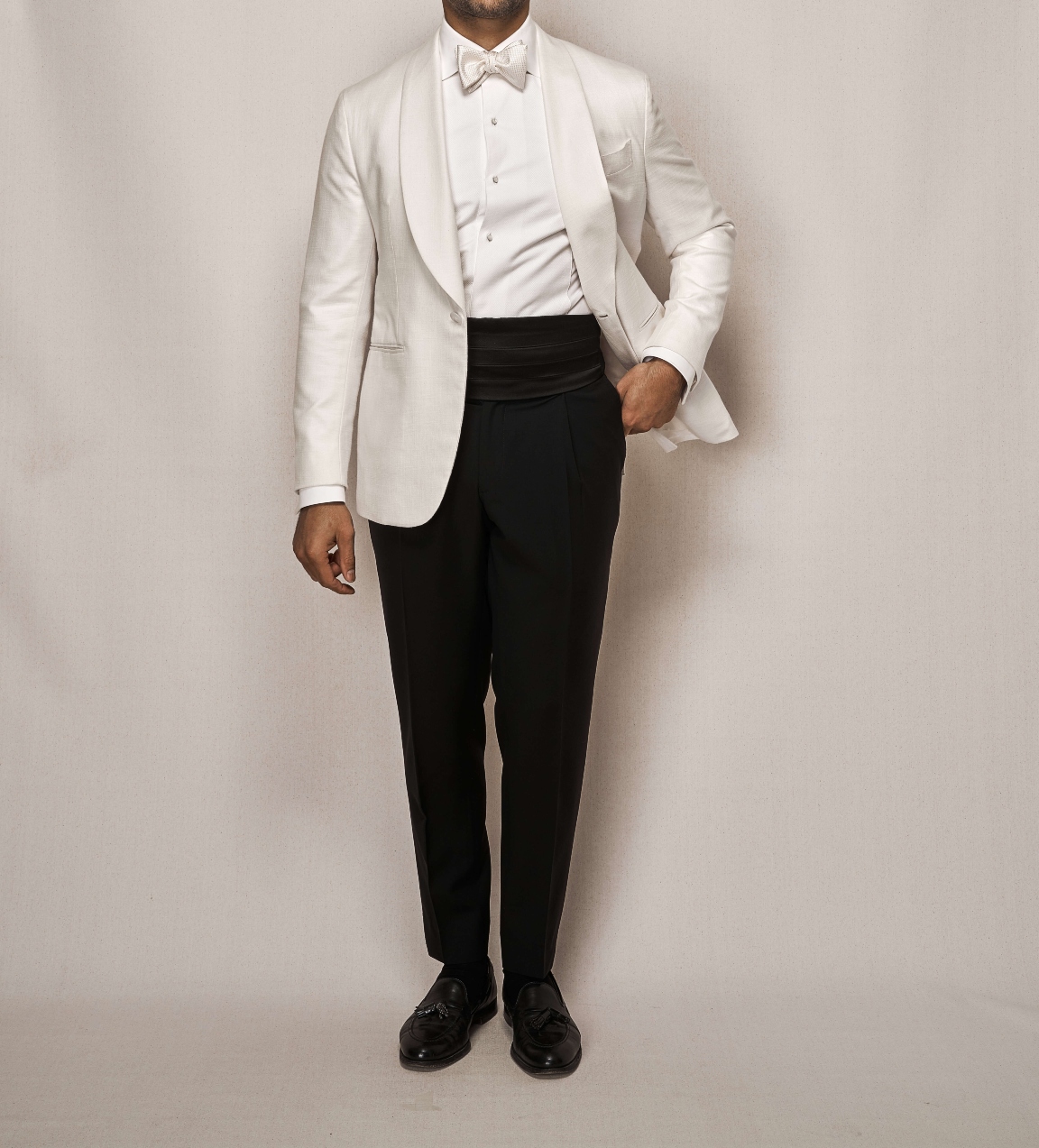 Wool Silk & Linen Dinner Jacket | Single Pleated Mohair Trouser | Ivory