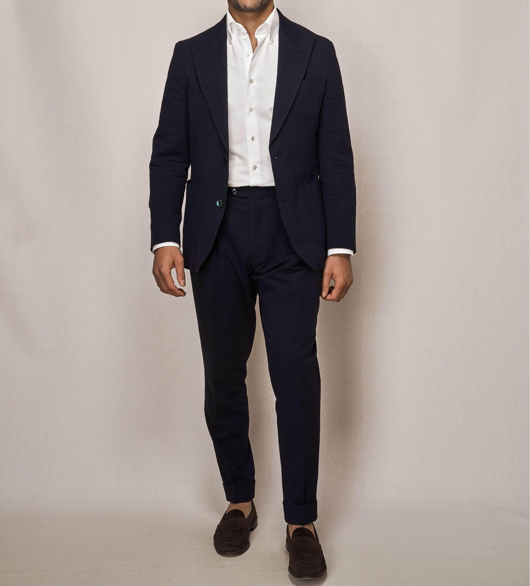 Cotton Seersucker Sports Two Piece Suit | Navy