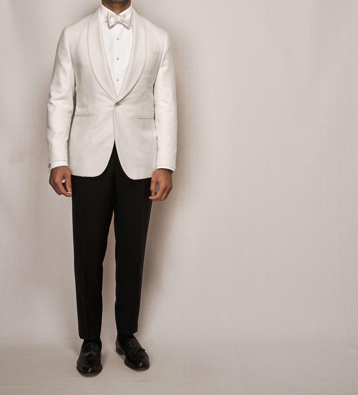 Wool Silk & Linen Dinner Jacket | Single Pleated Mohair Trouser | Ivory