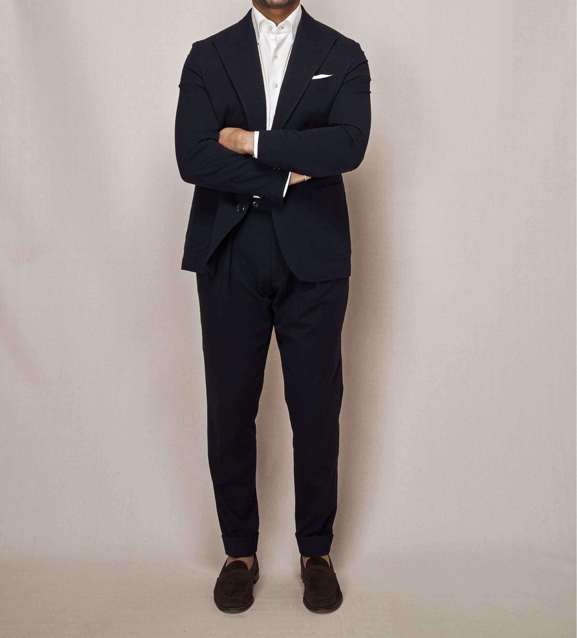Cotton Seersucker Sports Two Piece Suit | Navy