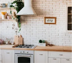 Clean kitchen wooden countertop