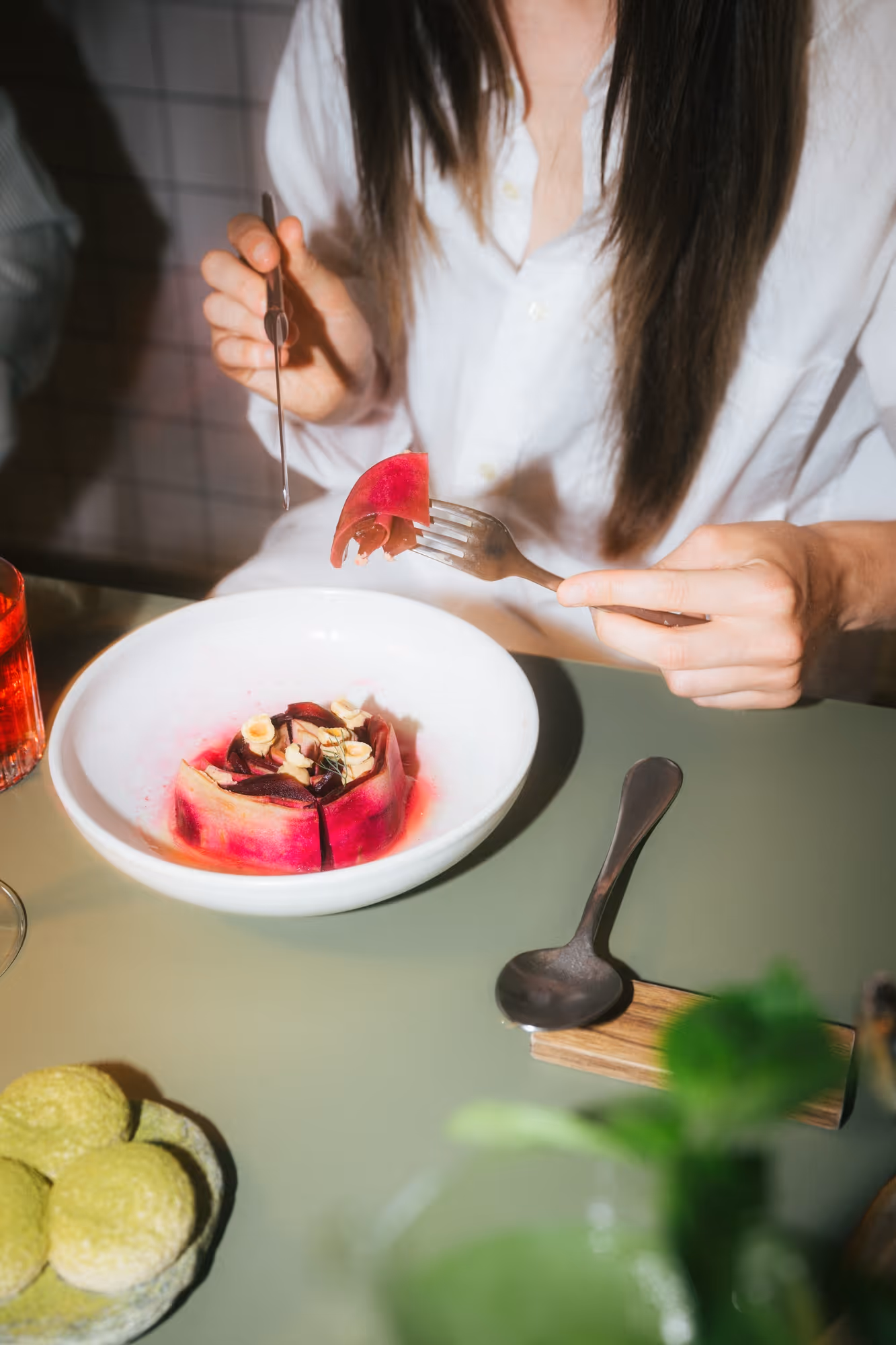 a person eating a piece of food