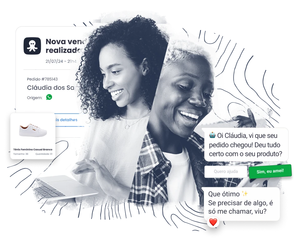 Composição Octadesk simulando uma conversa entre uma cliente e uma vendedora.