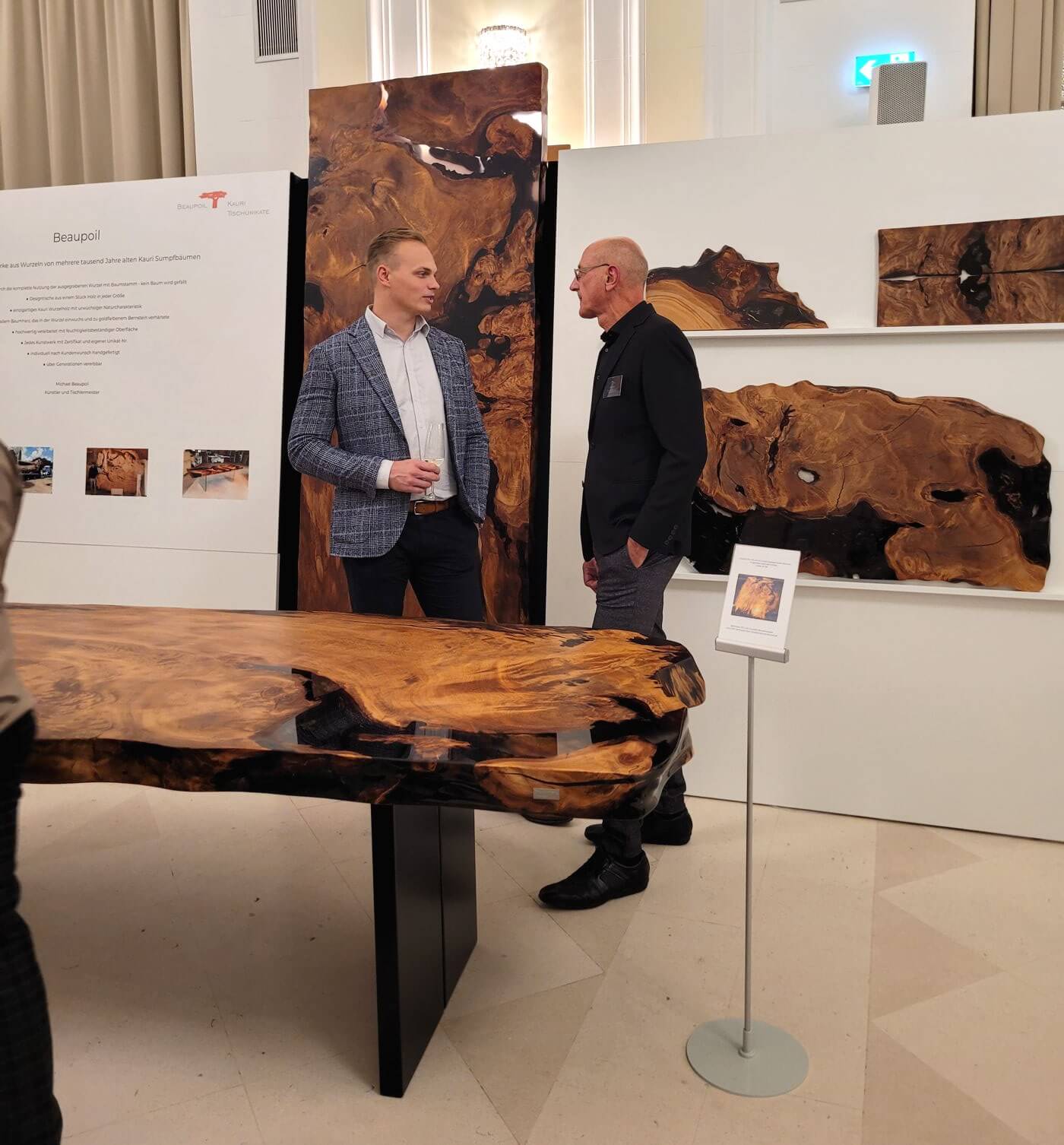 Interior design trade fair Design District Vienna for furniture and lifestyle with Beaupoil and exclusive design tables made of unique burl wood