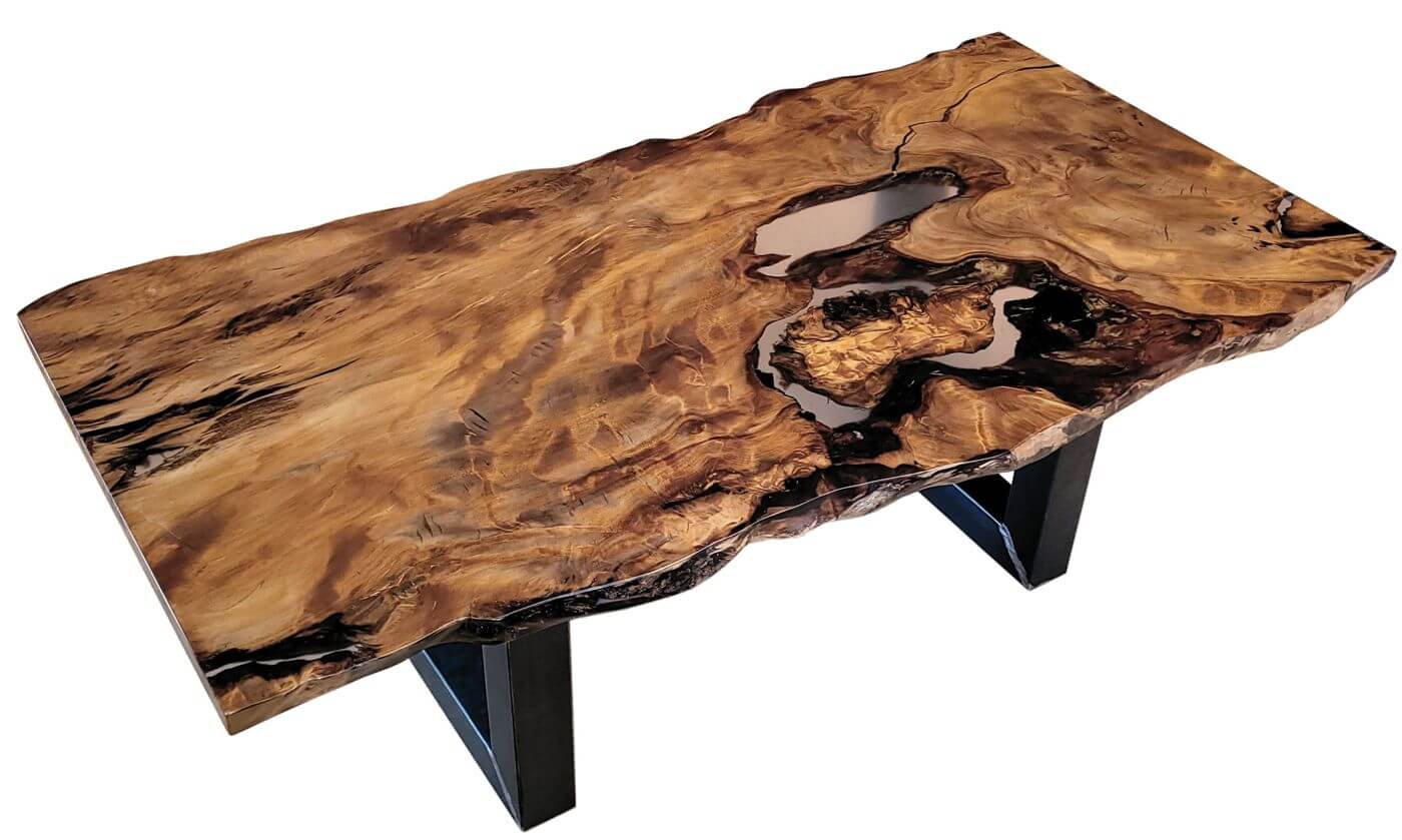 Kauri furniture and special unique wooden table as an heirloom precious investment and value-enhancing tangible asset made from thousand-year-old rare wood