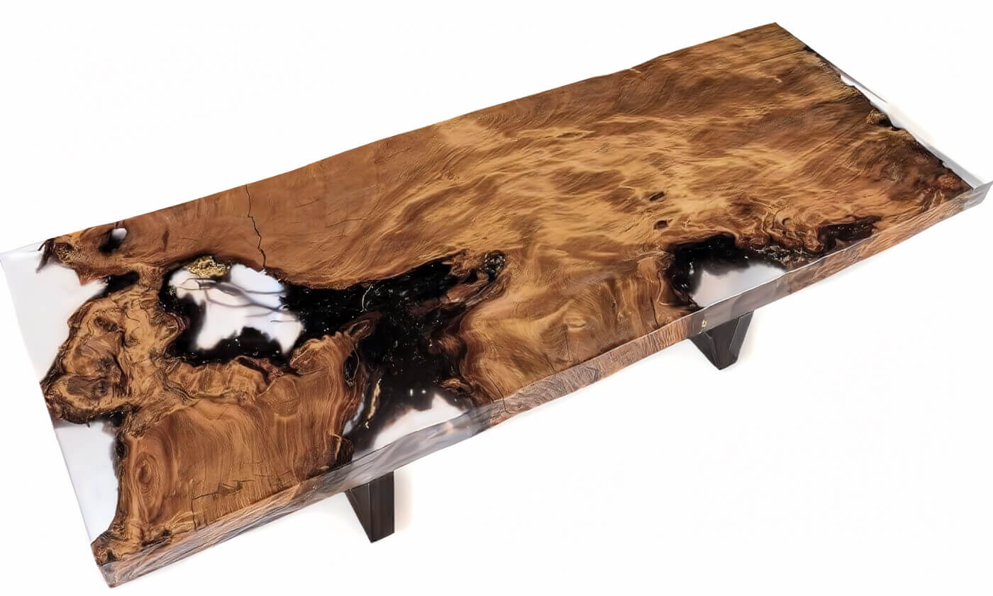 Einzigartiger Esstisch und exklusiver Holztisch als großer Konferenztisch mit hochwertiger Massivholz Tischplatte aus großem Wurzelholz als Wertanlage