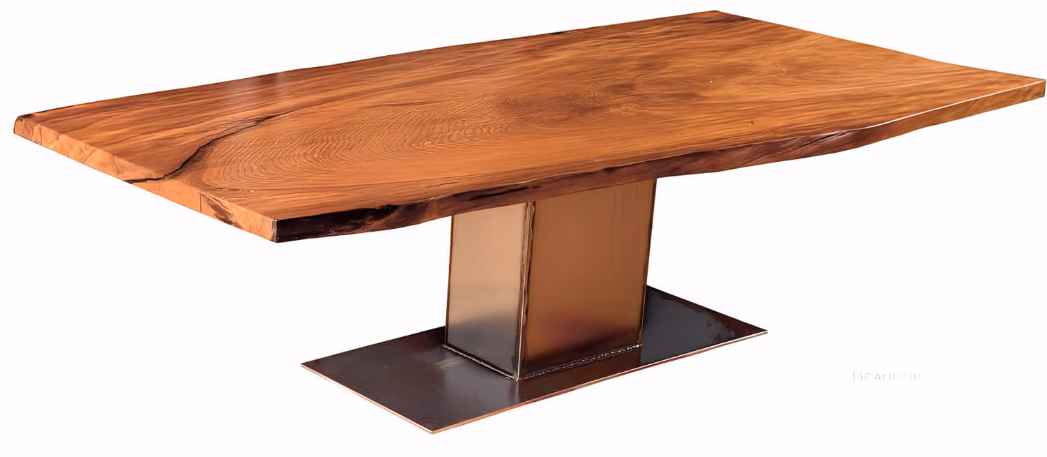 A tree trunk table crafted from millennia-old, unique solid wood, featuring a tabletop carved from a single piece and a natural tree edge, making it a truly one-of-a-kind piece