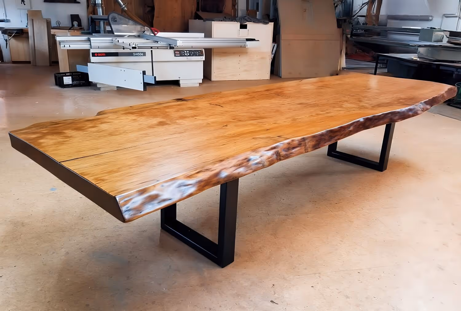 Exclusive conference table made from solid kauri wood with a large, single-piece tabletop; also suitable as a unique dining table