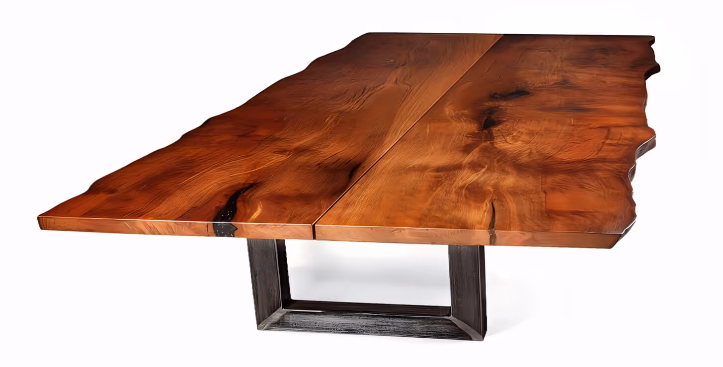 A one-of-a-kind conference table made from 50,000-year-old kauri tree trunk wood with natural edges, custom-crafted by a master cabinetmaker for special conference rooms